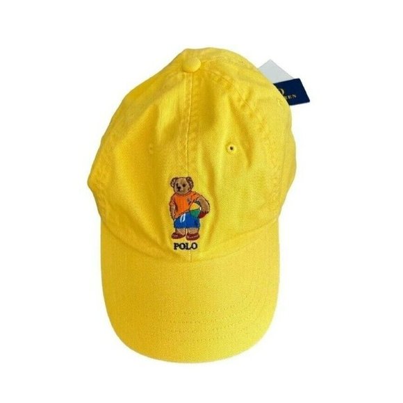 Polo Ralph Lauren Embroidered BIG Polo Bear Chino Cap Hat Yellow - New With Tags - Picture 6 of 16